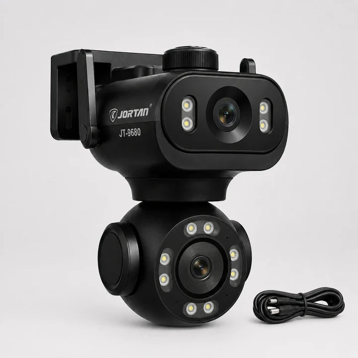 PACHET PROMOTIONAL !!! Camera Supraveghere WiFi JORTAN JT-9680 6MP, Cablu 5m Inclus  + Lampa solara cu senzor de miscare 78 x LED, 600LM , 120 grade SH-078 - CADOU !!!