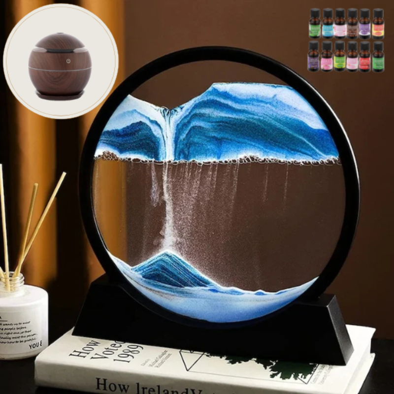 Lampa decorativa tip clepsidra + Mini umidificator ultrasonic pe USB, difuzor de arome + 12 sticlute 10ml ulei esential aromaterapie CADOU