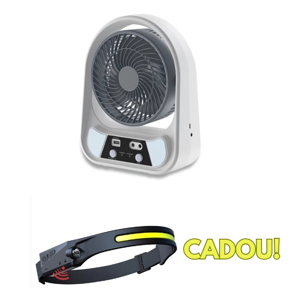 Ventilator solar cu lanternă + lanternă frontală cu senzor de mișcare (350lm, rezistent la apă) – Cadou gratuit