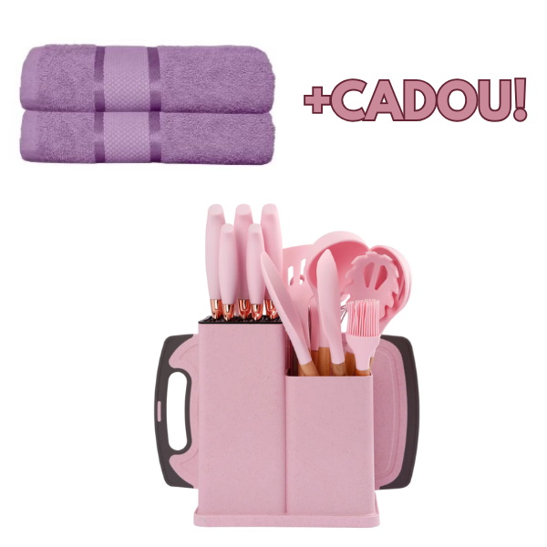 PACHET PROMOTIONAL !!! Set bucatarie de 19 ustensile de din silicon + 1 Set doua prosoape din bumbac de bucatarie CADOU !!!