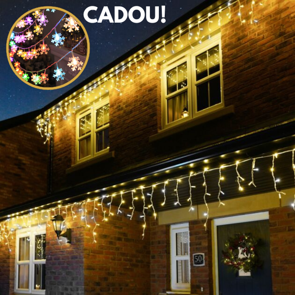 PACHET PROMOTIONAL !!! Instalatie exterior 5m franjuri inegali ,120 led-uri, lumina flash , fir gros, interconectabila + Instalatie solara 3m cu 30 fulgi LED-multicolor  - CADOU !!!