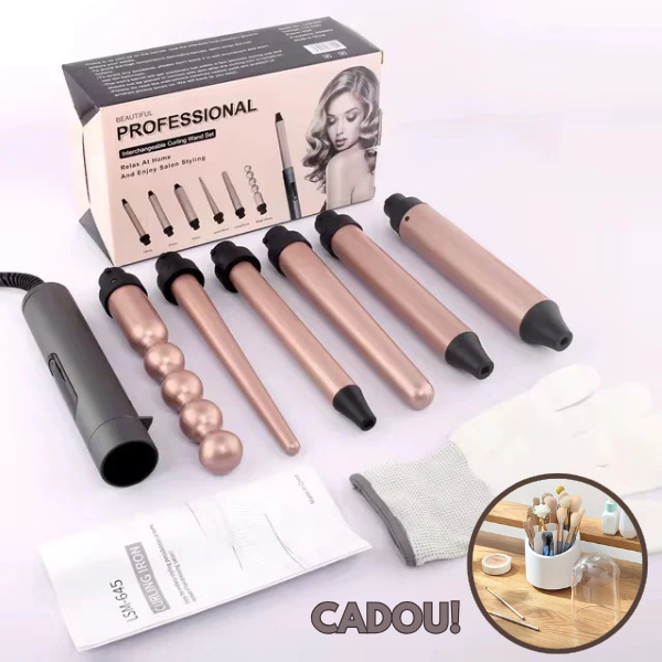 PACHET PROMOTIONAL !!! Ondulator Ceramic Profesional 6 in 1, cu 2 Trepte de intensitate, 180° C-210 ° C + Organizator rotativ 360°, pentru pensule de machiaj - CADOU !!!