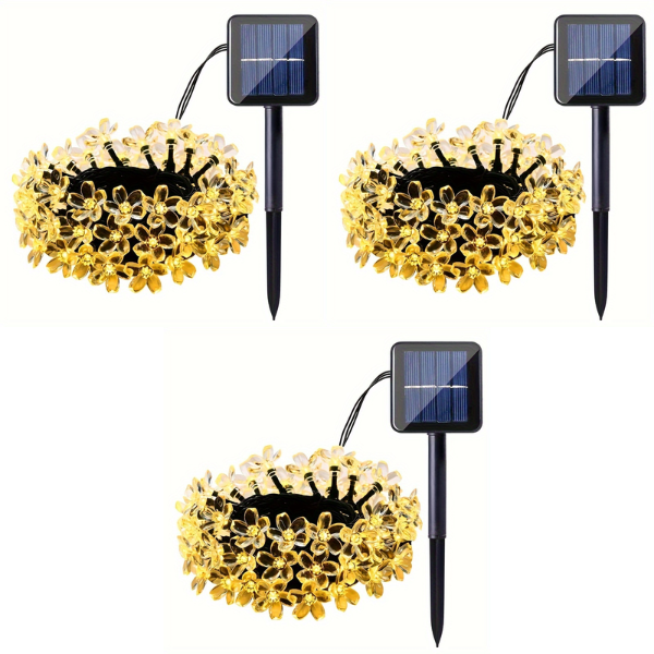 PACHET PROMOTIONAL - 2 + 1 GRATIS !!! Instalatie Solara de Gradina Flori de Cires 5m cu 50 LED-uri, Alb cald