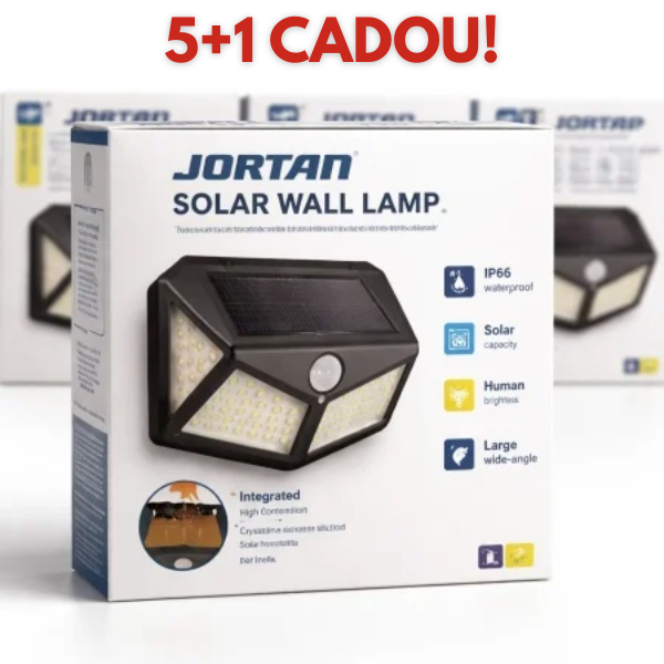 PACHET PROMOTIONAL !!! Lampa solara JORTAN cu senzor de miscare, 100 LED 5+1 GRATIS !!!