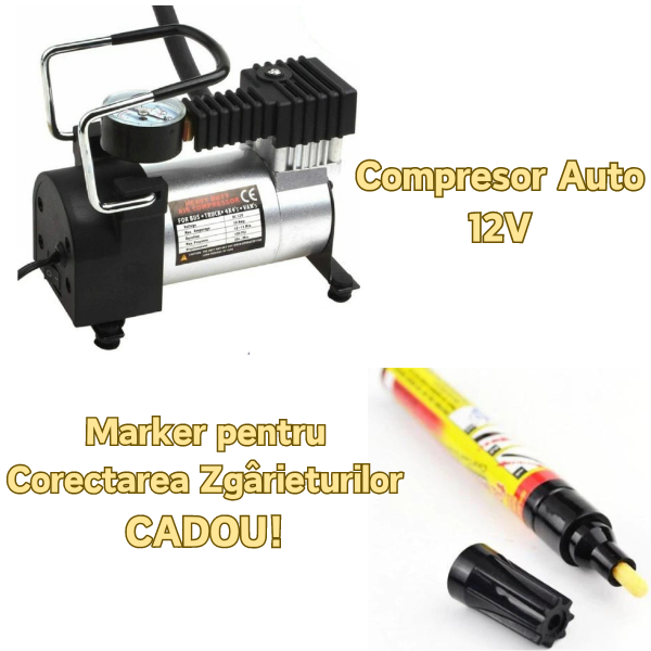 OFERTA !!! Compresor auto pentru SUV, camion, microbuz + Creion auto marker pentru acoperirea zgarieturilor caroseriei auto - CADOU !!!