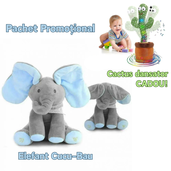 PACHET PROMO !!! Jucarie interactiva Elefant Cucu-Bau, canta, vorbeste, flutura urechile + Jucarie cactus, canta, danseaza si imita cuvinte   CADOU !!!