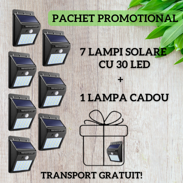 PACHET PROMOTIONAL !!! 7+1 GRATIS - set lampi solare 30 led-uri si senzor de miscare - TRANSPORT GRATUIT !!!