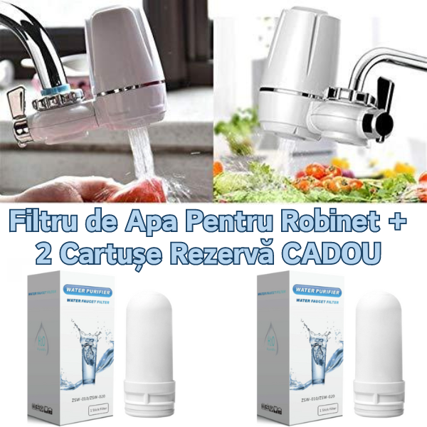 PACHET PROMOTIONAL !!! Filtru de apa pentru robinet, purifica si elimina clorul + Set 2 Cartuse rezerva pentru Filtru de apa robinet, purifica si elimina clorul   CADOU !!!