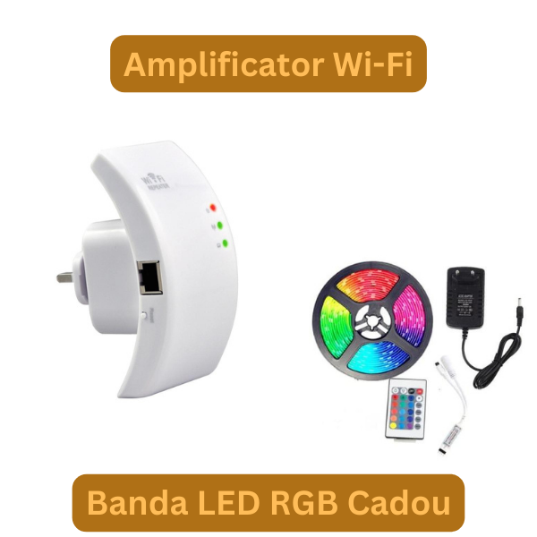 PACHET PROMO !!! Amplificator wifi, dubleaza semnalul wireless pentru internet in zone fara semnal + Banda 300 led 5m cu telecomanda CADOU !!!