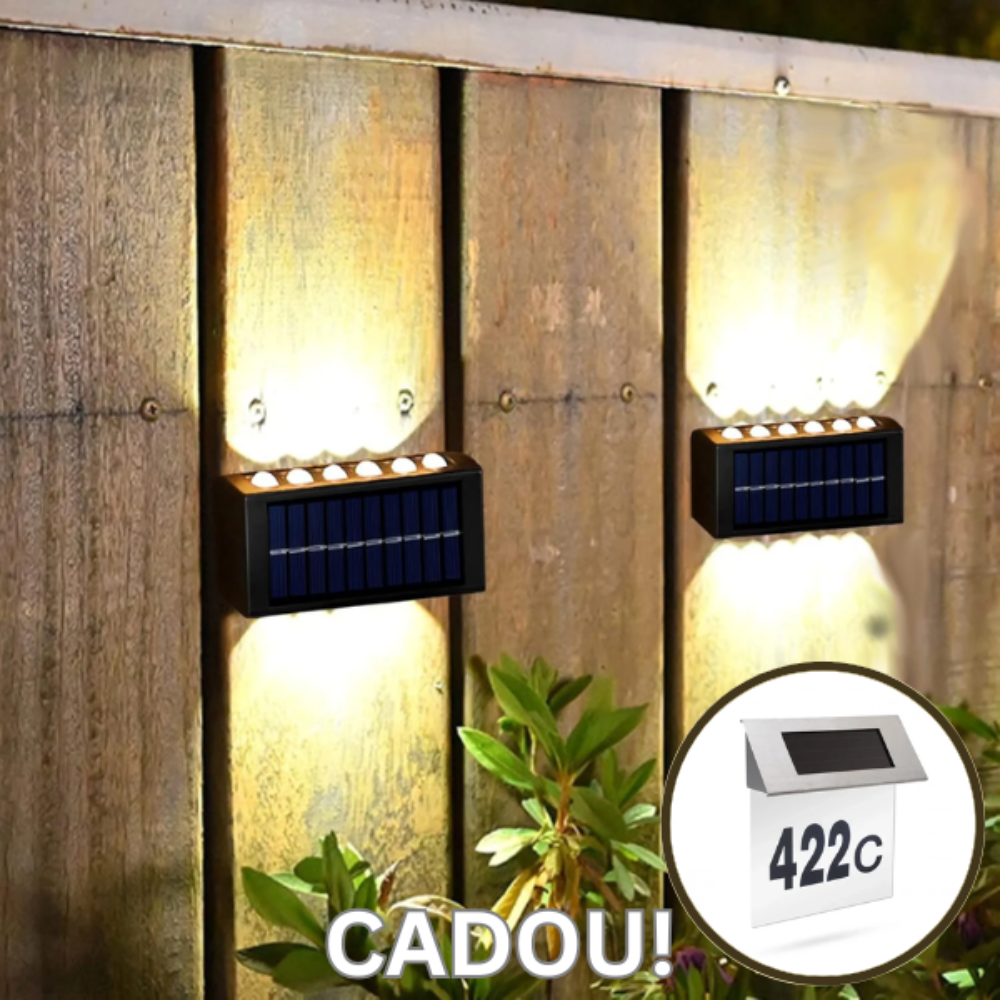 Set 4 Lampi Solare De Perete Cu Iluminare Sus Si Jos - 12 Led-uri + Numar De Casa Din Inox, Cu Iluminare Led Si Alimentare Solara