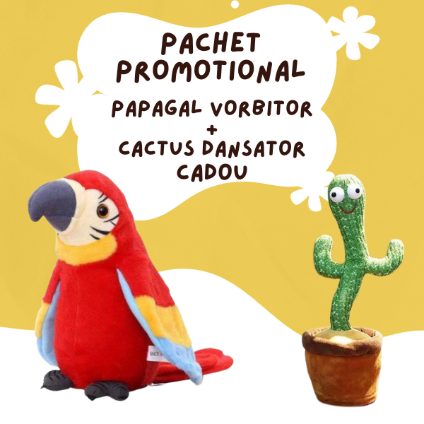 PACHET PROMO !!! Papagal vorbitor jucarie interactiva + Jucarie cactus, canta, danseaza si imita cuvinte CADOU !!!