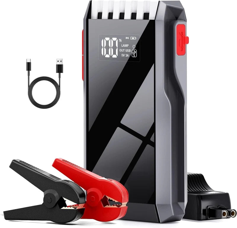OFERTA !!! Kit  Pornire Auto Portabil 800A, Jump Starter 12V cu Acumulator 8000mAh, Ecran LCD si Port USB + Suport de Telefon, Ajustabil, Magnetic - CADOU !!!