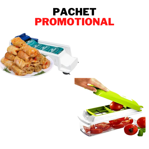 Pachet CADOU Aparat pentru rulat sarmale si rulouri de carne + Razatoare multifunctionala, decojeste, marunteste, feliaza, face cuburi